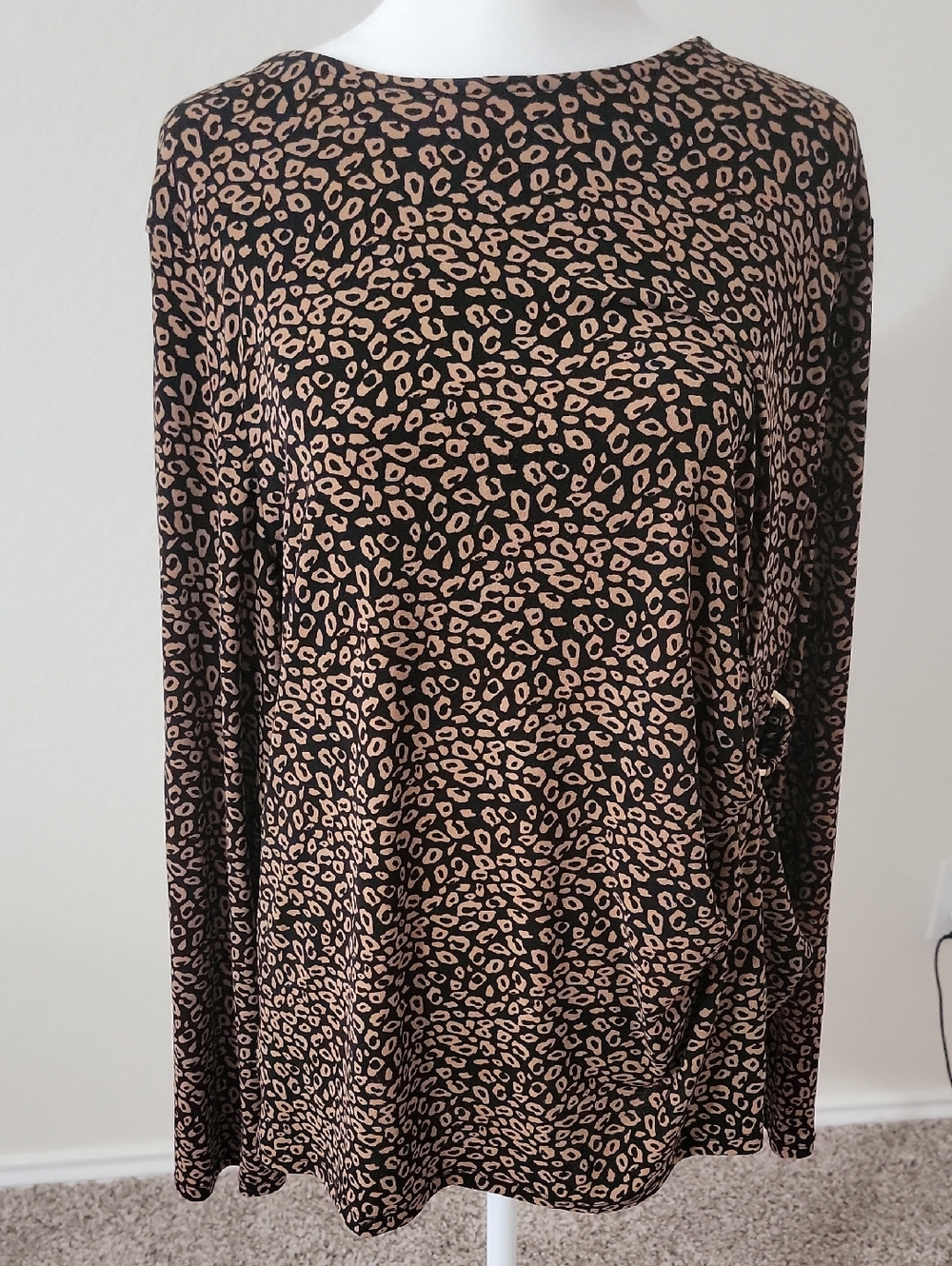 Adrianna Papell Leopard-Print Knit Top in Black and Camel